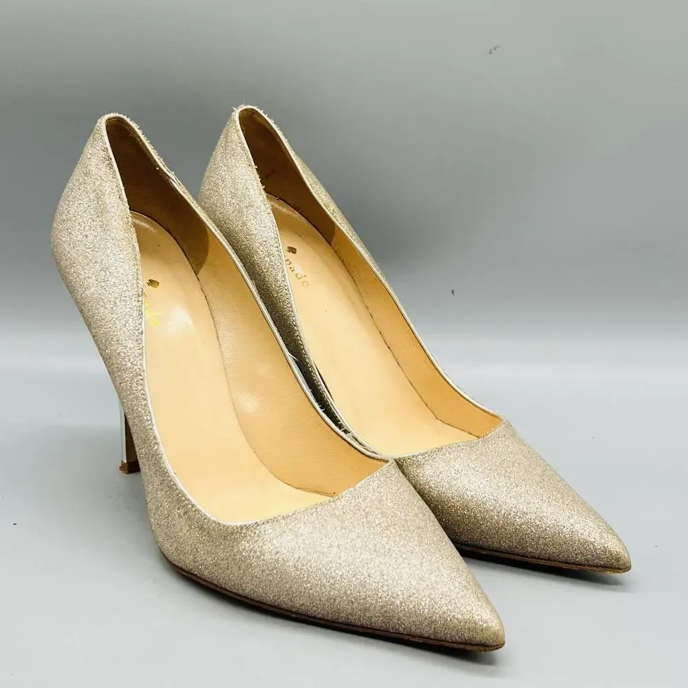 Kate Spade Shoes Women 9 Gold Glitter Pointed Toe Stiletto Heel Pump Dress Party